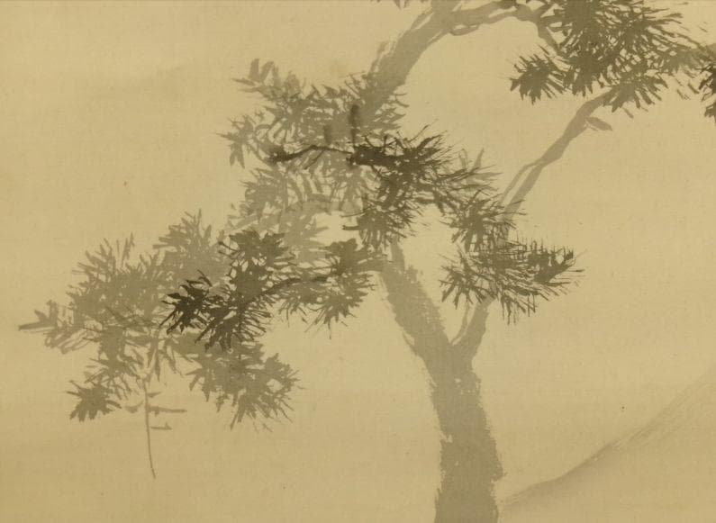 日本画家 尾竹竹坡『虎渓三笑図』掛け軸　尺8　絹本 直筆保証