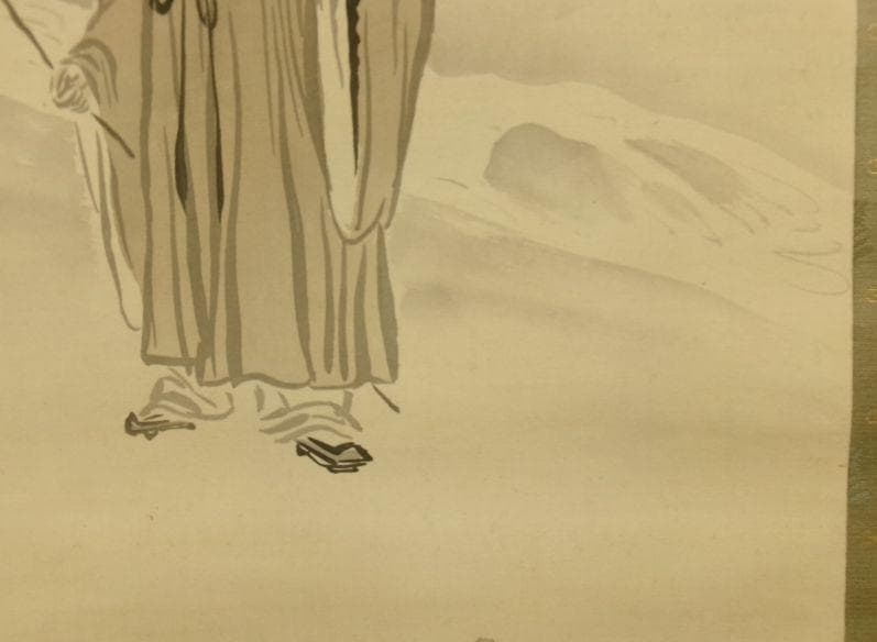 日本画家 尾竹竹坡『虎渓三笑図』掛け軸　尺8　絹本 直筆保証