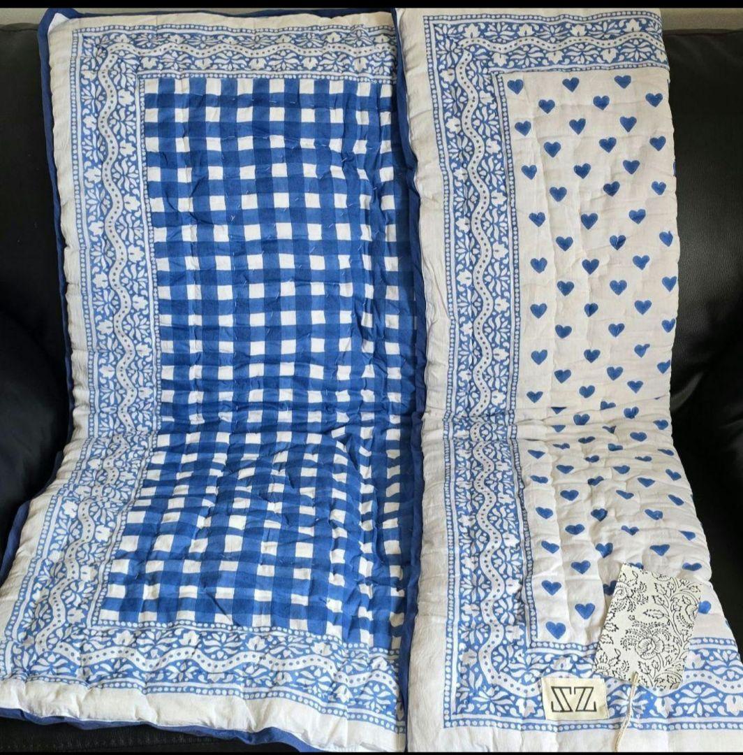 リバーシブルタオルケット 青と白