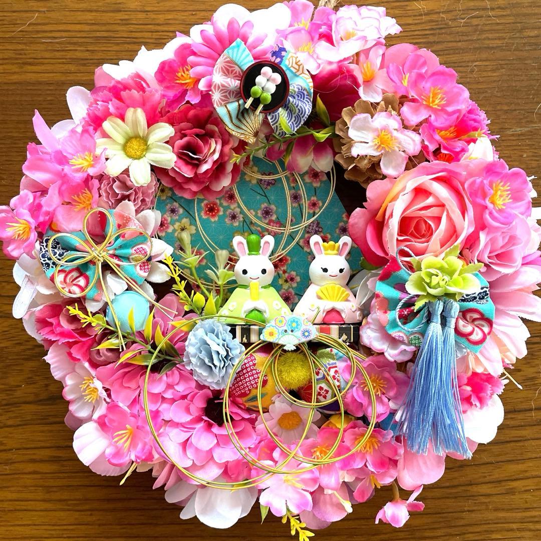 ピンクの花の扇形リース❣️ayu❣️3点セット❣️