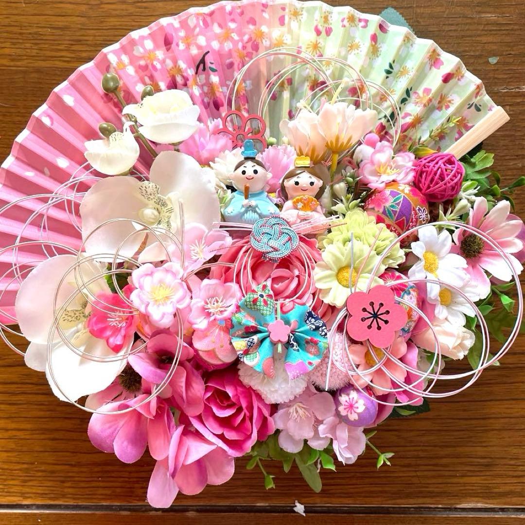 ピンクの花の扇形リース❣️ayu❣️3点セット❣️