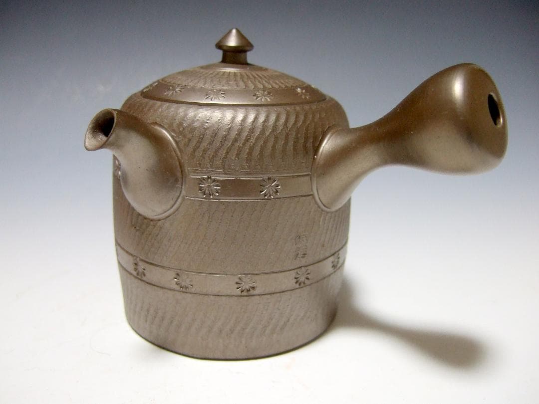 萬古焼 森 伊呂久 造 釣鐘形 横手 急須 共箱 / 万古焼