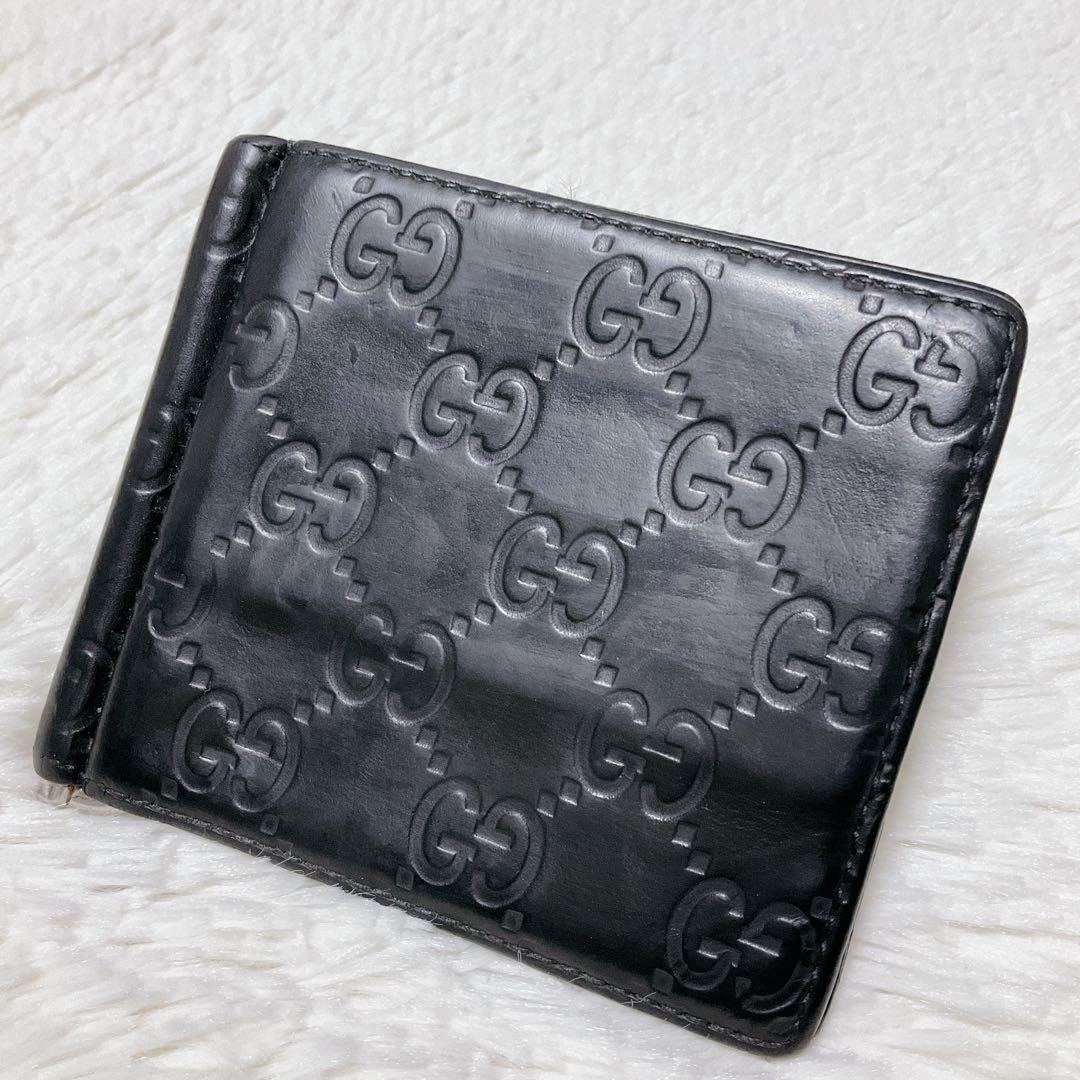 ⭐︎希少⭐︎グッチ マネークリップ 札入れ 財布 シマレザー GG柄 ブラック ロゴ