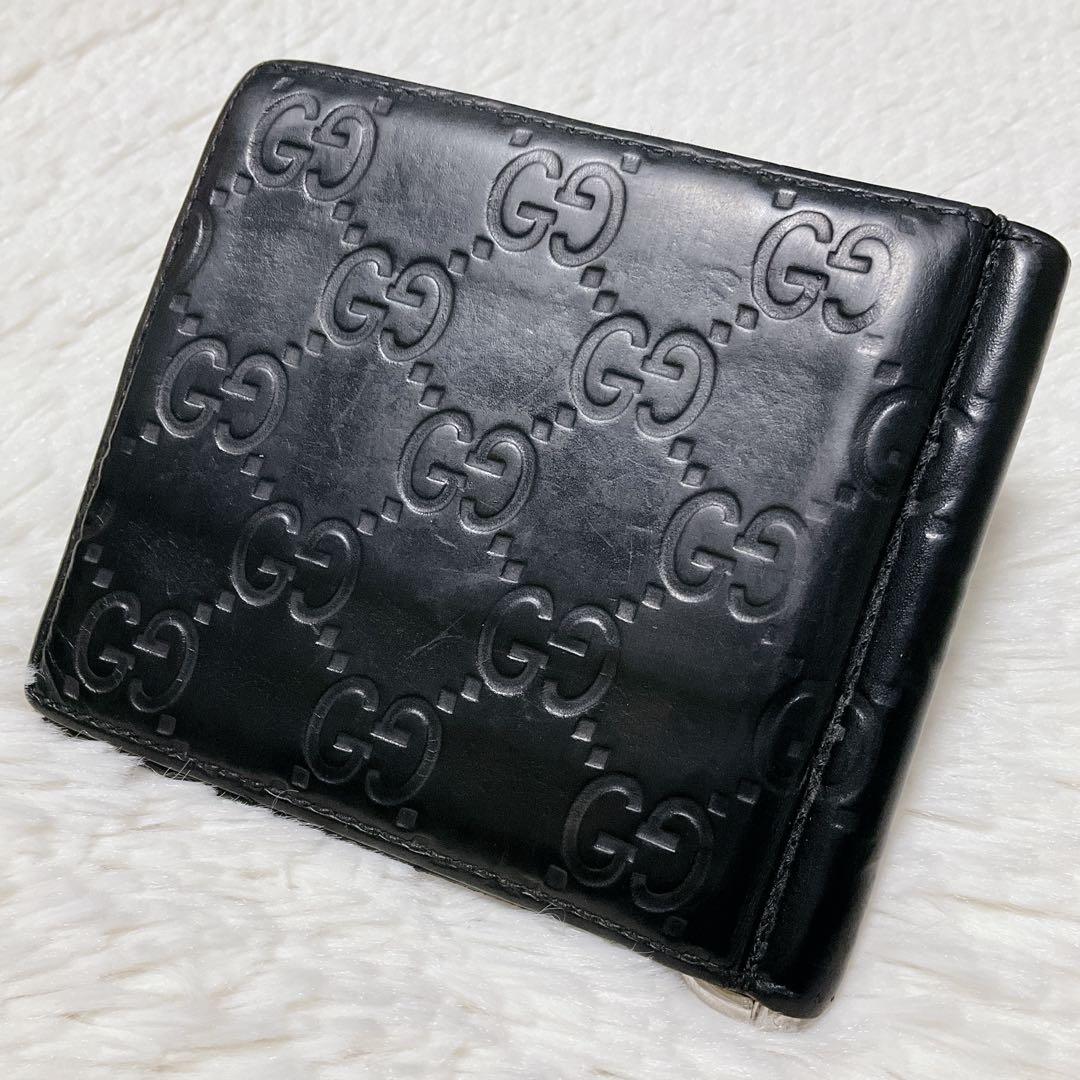 ⭐︎希少⭐︎グッチ マネークリップ 札入れ 財布 シマレザー GG柄 ブラック ロゴ