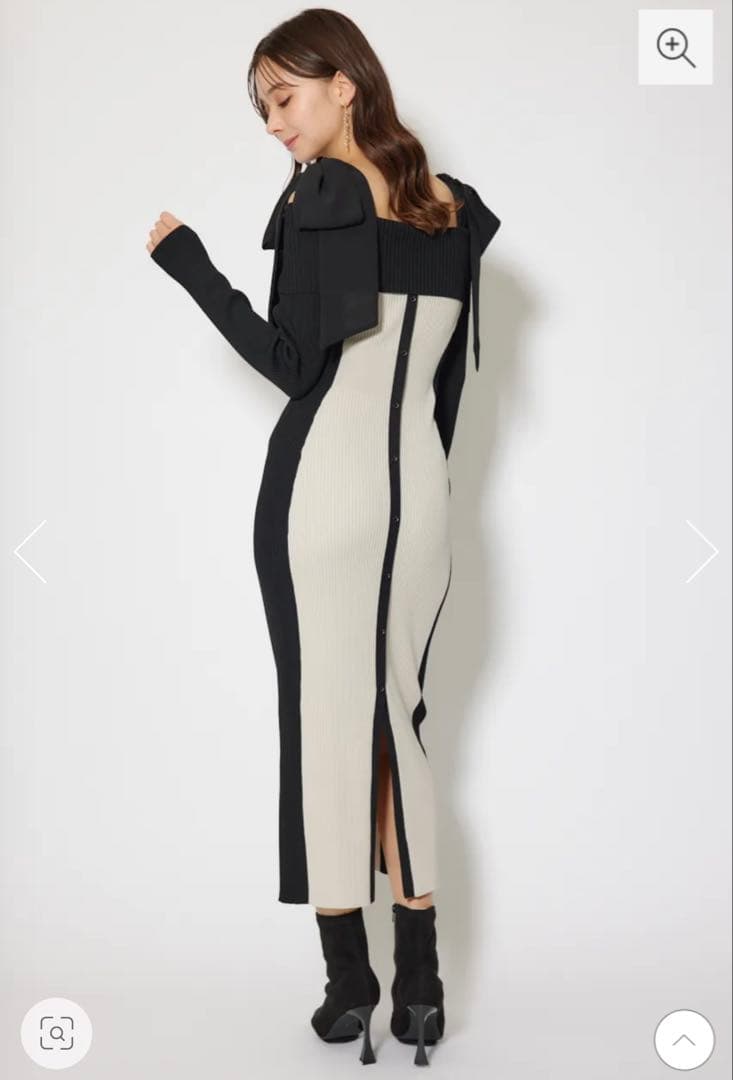 riendaリエンダ　バイカラーオフショルリボンニットワンピース