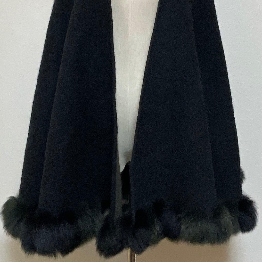 【美品】ルチアーノソプラーニ リアルファーメルトンケープコート ブラック 秋冬