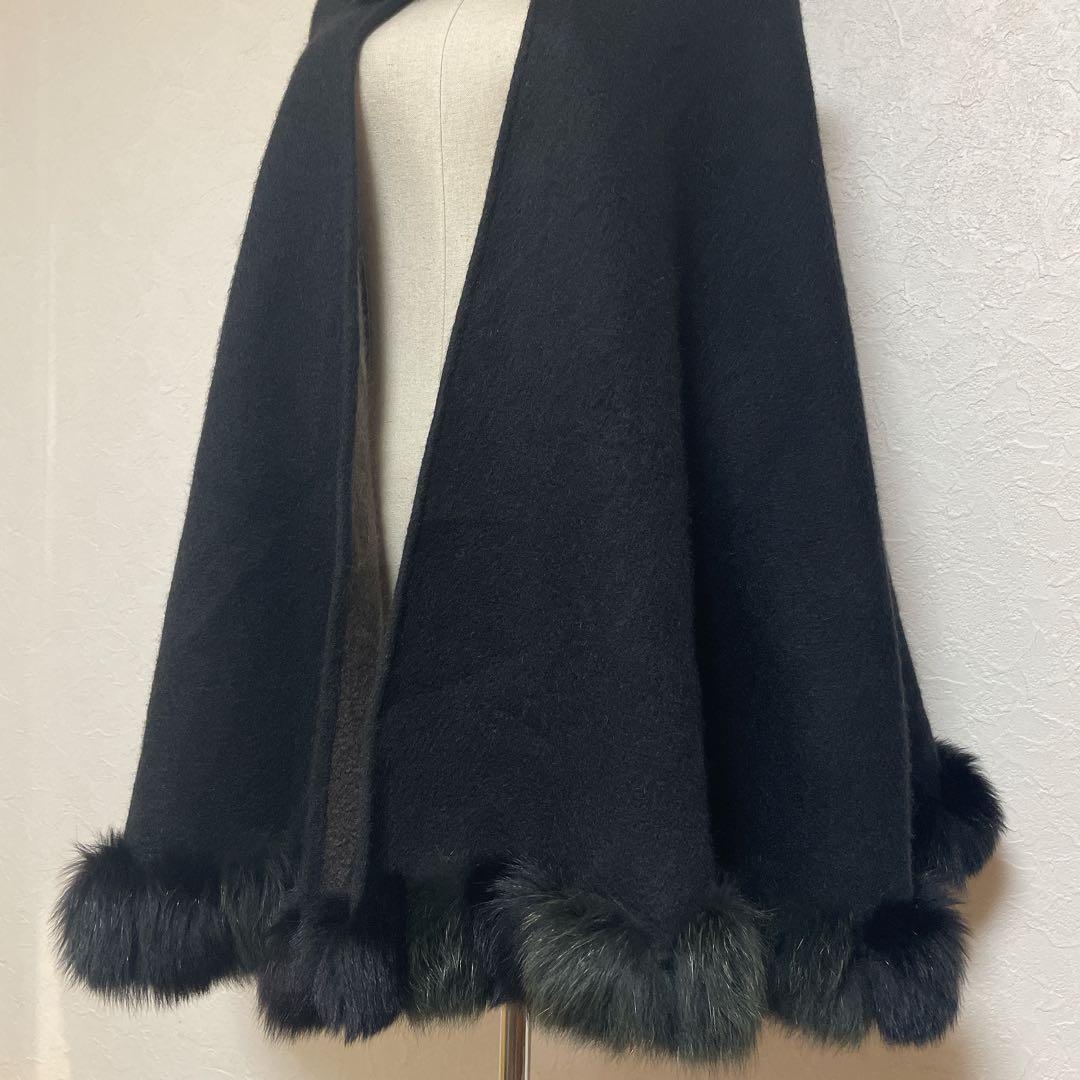 【美品】ルチアーノソプラーニ リアルファーメルトンケープコート ブラック 秋冬