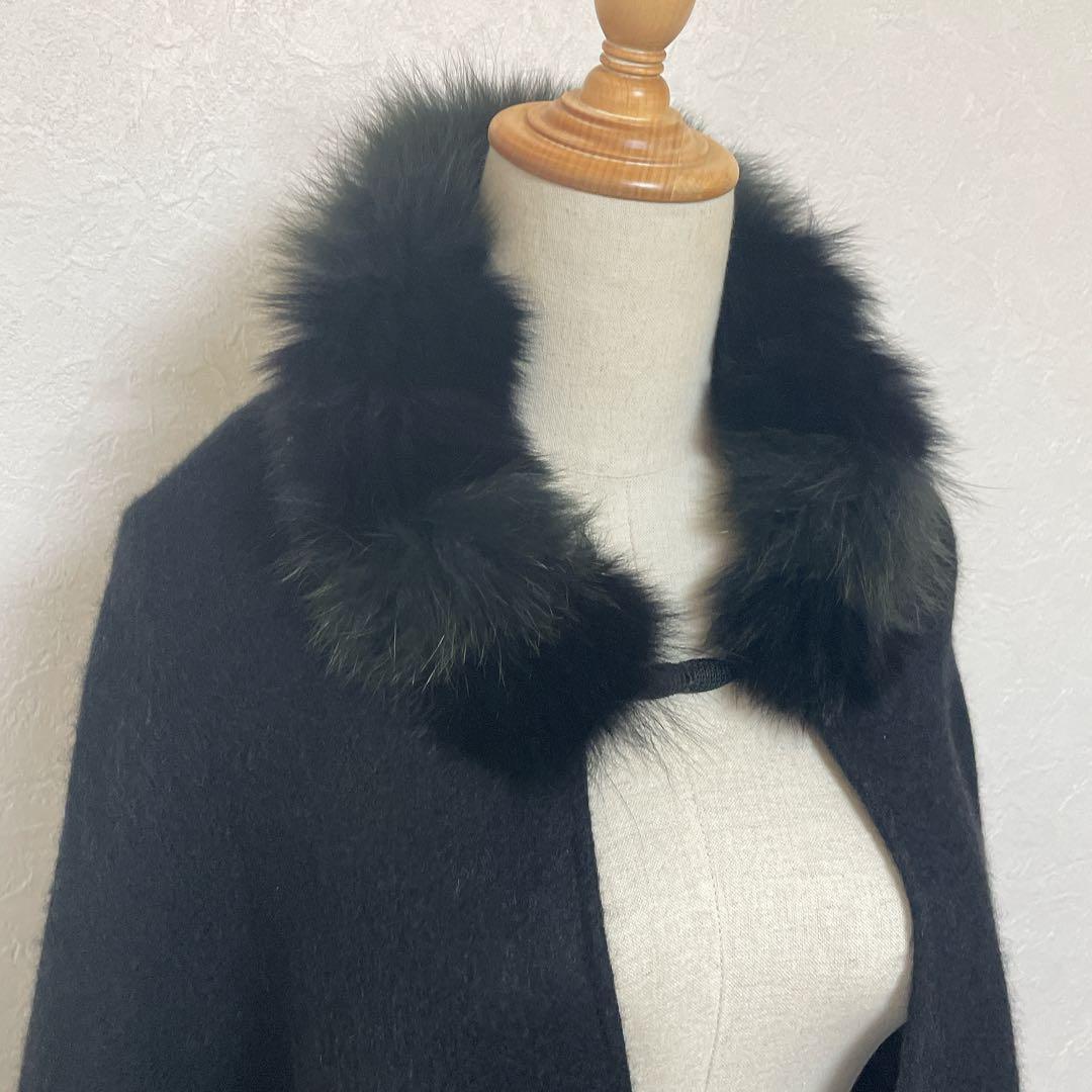 【美品】ルチアーノソプラーニ リアルファーメルトンケープコート ブラック 秋冬