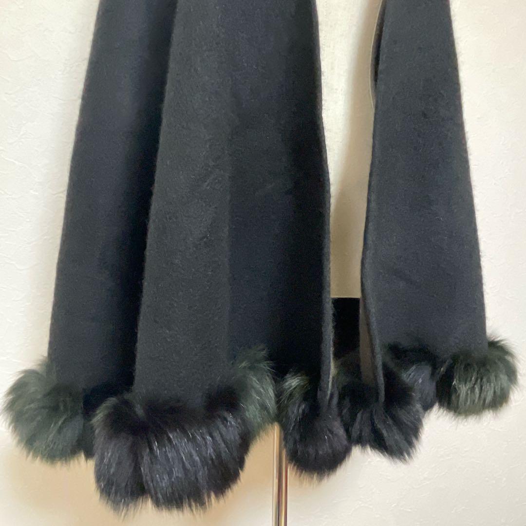 【美品】ルチアーノソプラーニ リアルファーメルトンケープコート ブラック 秋冬