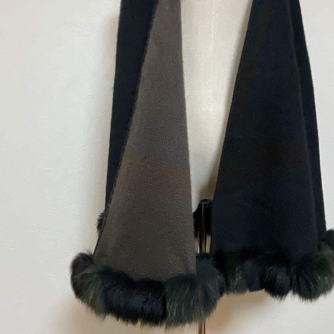 【美品】ルチアーノソプラーニ リアルファーメルトンケープコート ブラック 秋冬