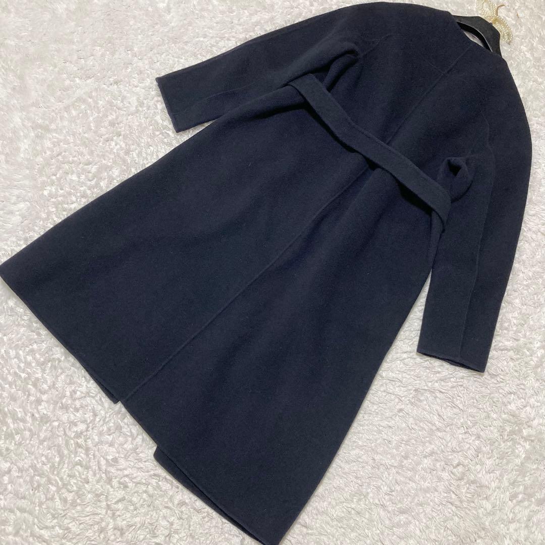 現行タグ♡ ANAYI ウールノーカラーコート ベルト付き ダークネイビー 34