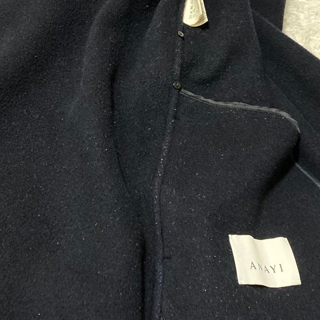 現行タグ♡ ANAYI ウールノーカラーコート ベルト付き ダークネイビー 34