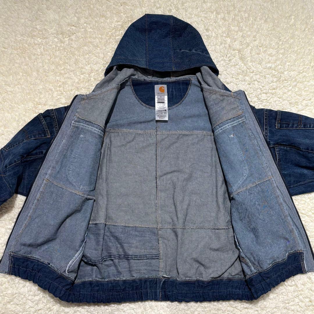 未使用級 Carhartt アクティブジャケット デニム フーディリメイク XL