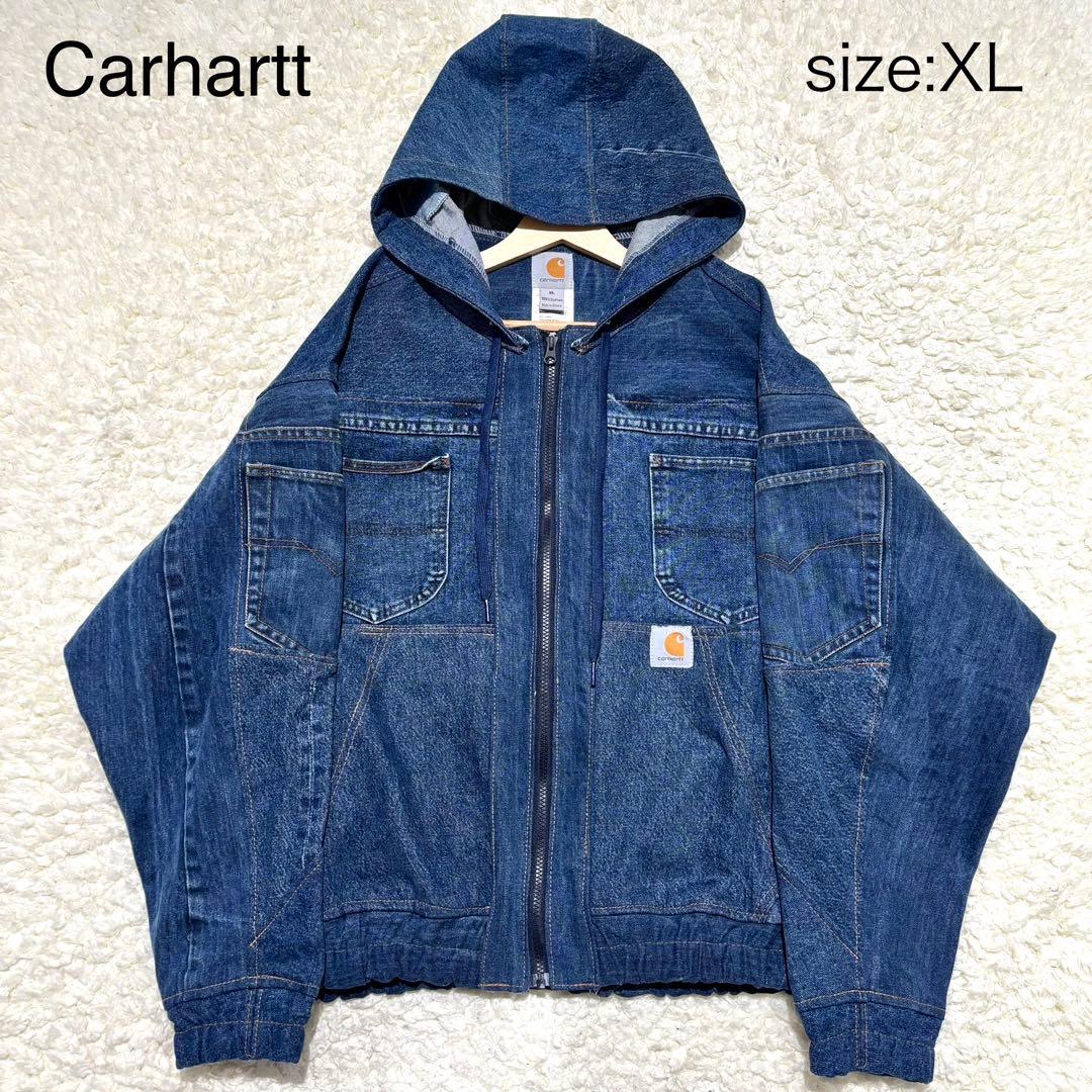 未使用級 Carhartt アクティブジャケット デニム フーディリメイク XL