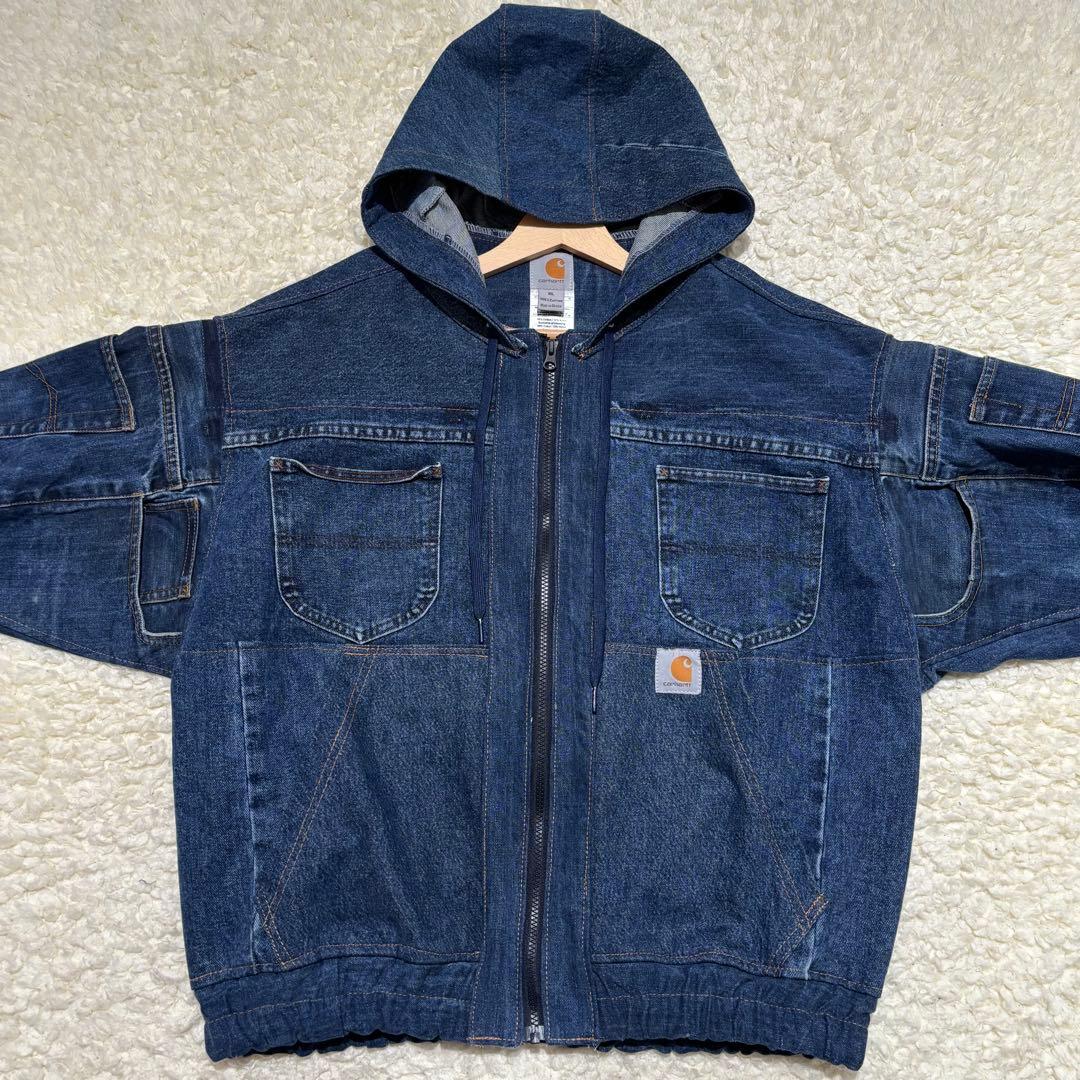 未使用級 Carhartt アクティブジャケット デニム フーディリメイク XL