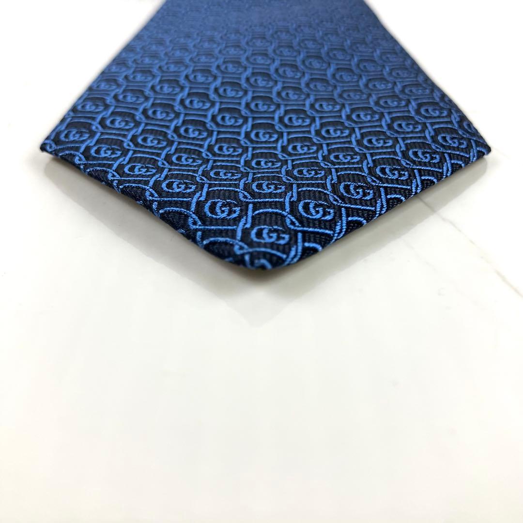 未使用　現行　グッチ　ネクタイ　ダブルG総柄　マーモント　ジャガード　ネイビー