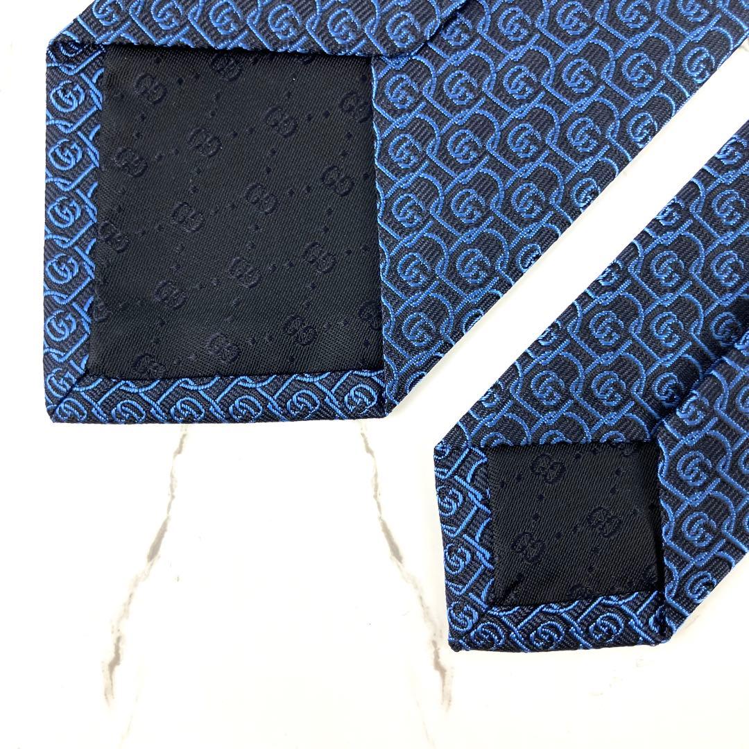 未使用　現行　グッチ　ネクタイ　ダブルG総柄　マーモント　ジャガード　ネイビー