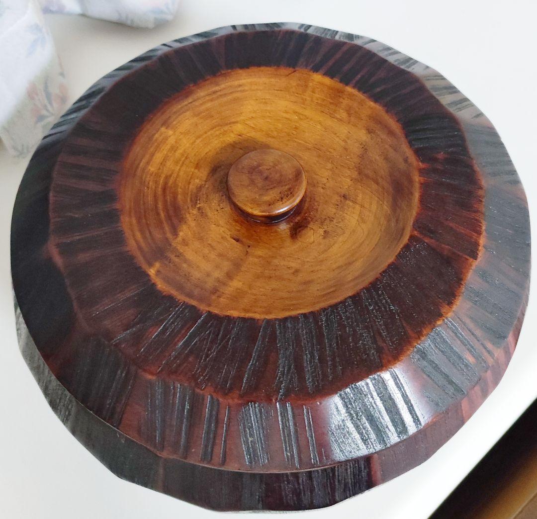 おひつ 天然木くり抜き 漆塗り 亀甲彫 和食器 お櫃 重箱 蓋付 24cm