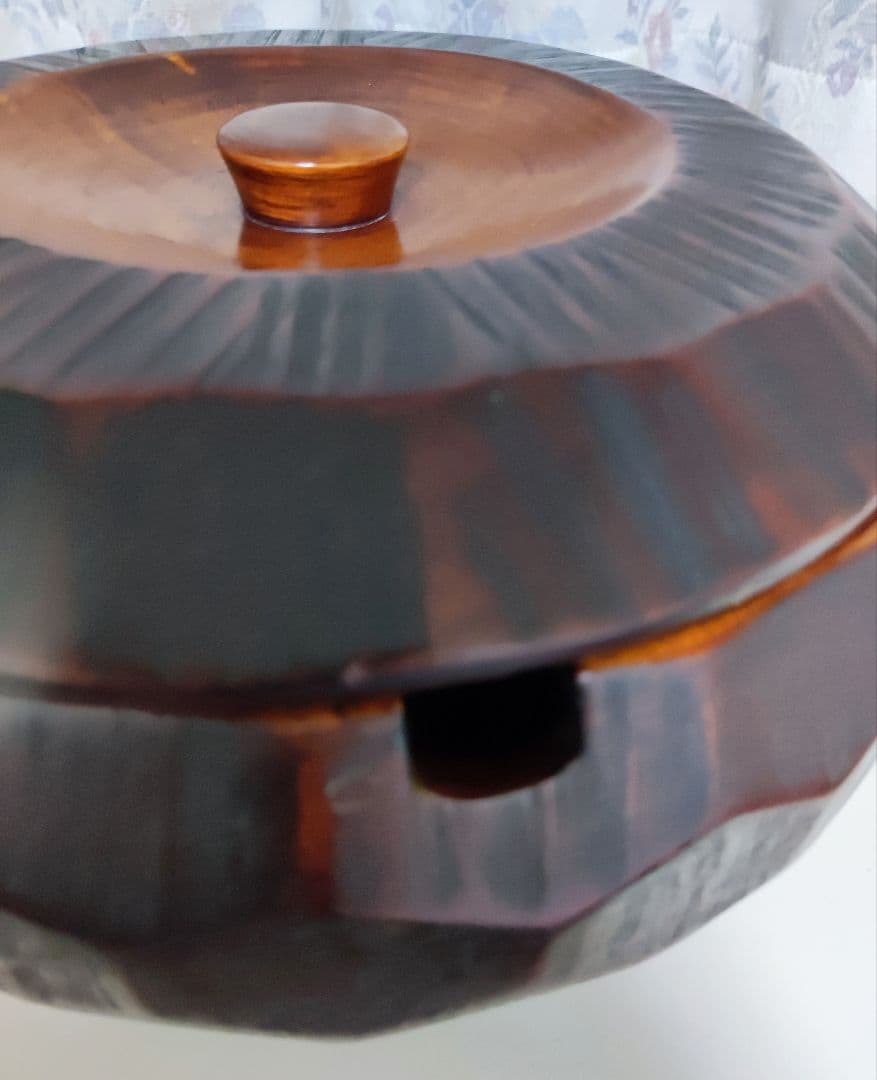 おひつ 天然木くり抜き 漆塗り 亀甲彫 和食器 お櫃 重箱 蓋付 24cm