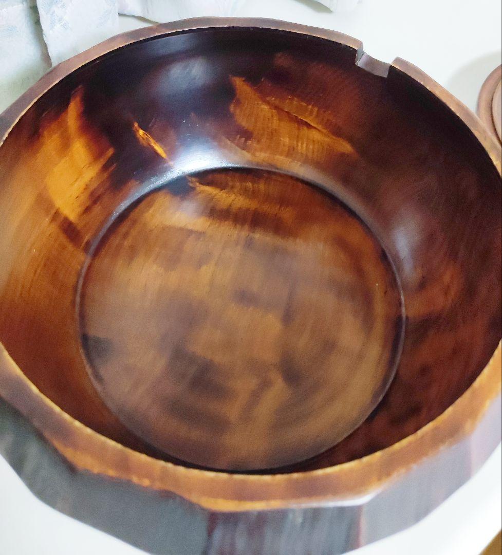 おひつ 天然木くり抜き 漆塗り 亀甲彫 和食器 お櫃 重箱 蓋付 24cm