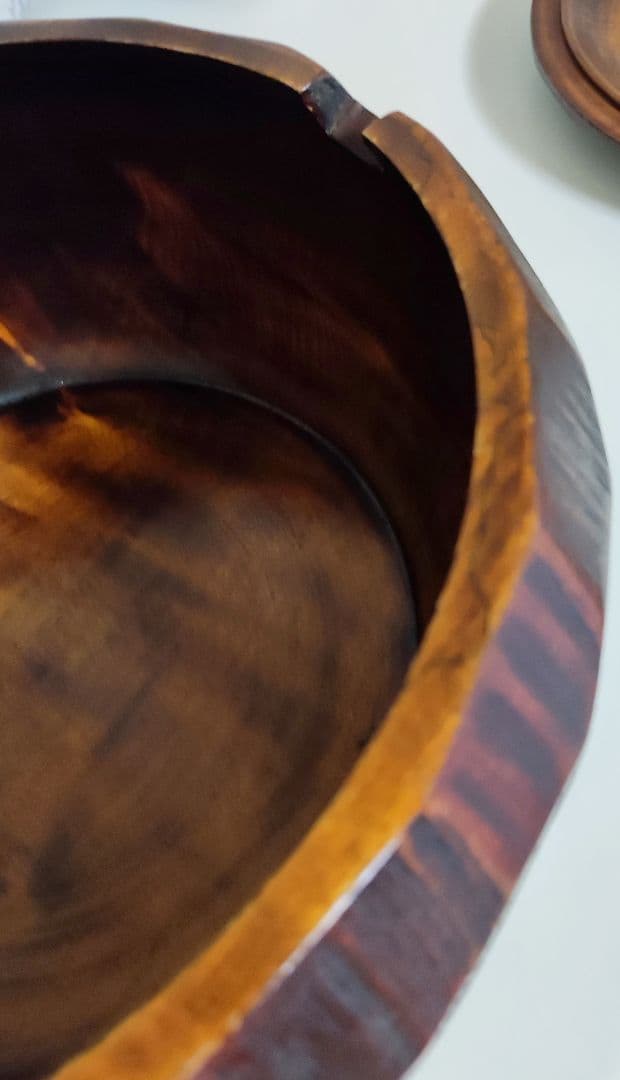 おひつ 天然木くり抜き 漆塗り 亀甲彫 和食器 お櫃 重箱 蓋付 24cm