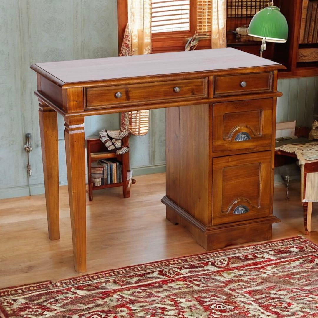 E 新品 アジアン デスク アンティーク 書斎 カフェ 勉強机 机 学習机 木製