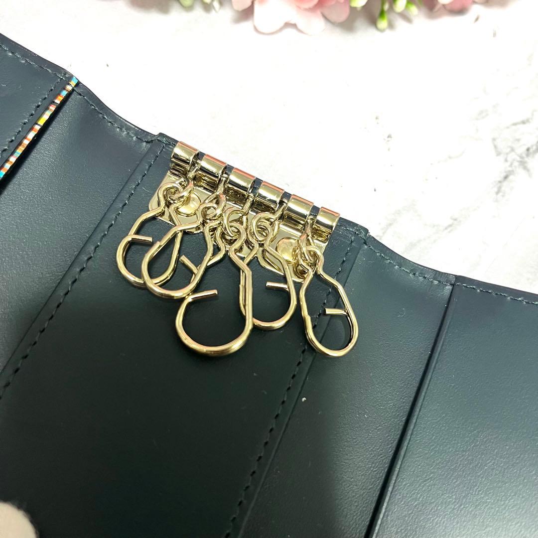 【ほぼ未使用】ポールスミス キーケース ネイビー マーケトリーストライプラビット