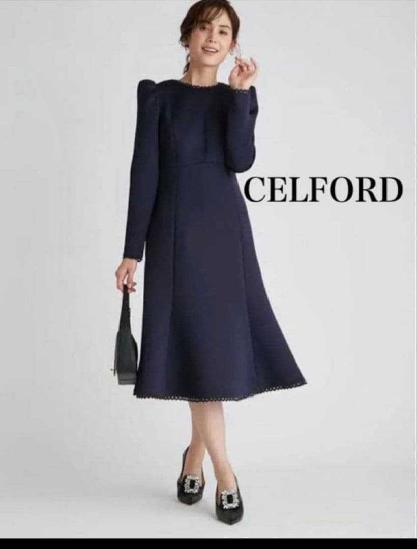 CELFORD ネイビー 長袖ワンピース タグ付き新品 36