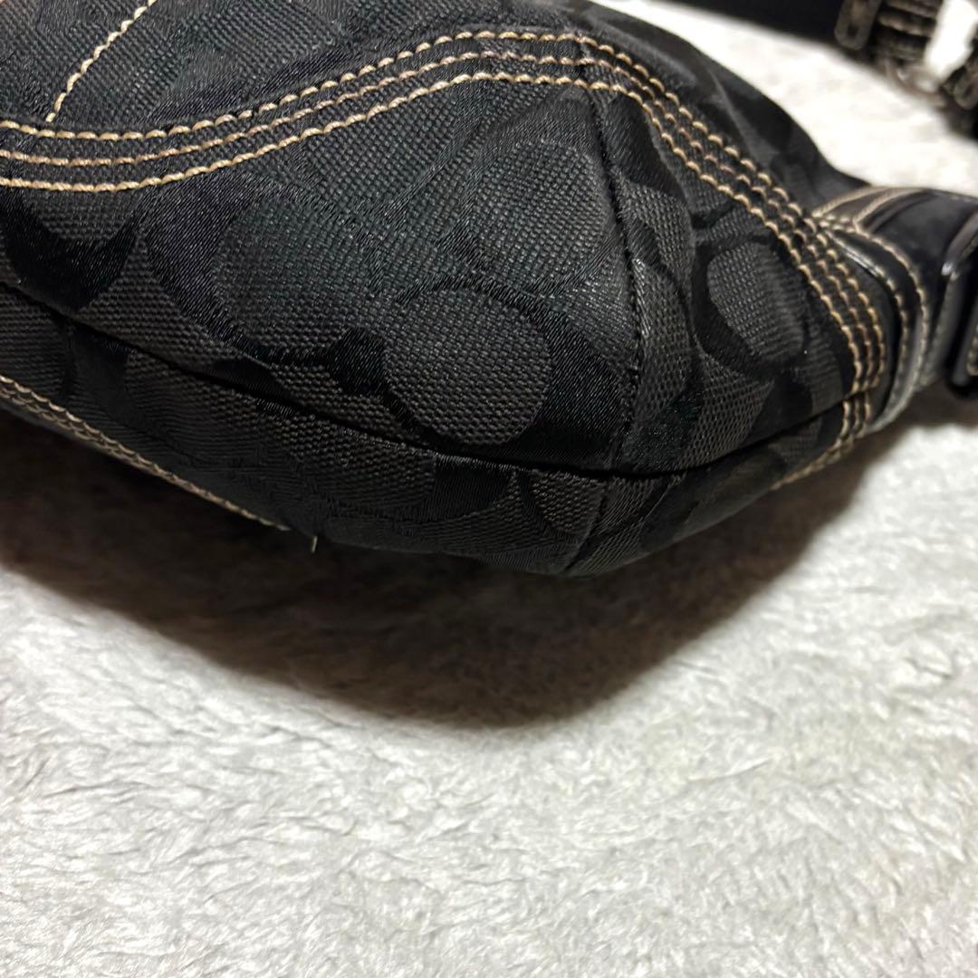 コーチ ワンショルダーバッグ 三日月 キャンバス レザー ブラック 本革