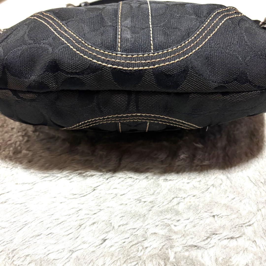 コーチ ワンショルダーバッグ 三日月 キャンバス レザー ブラック 本革