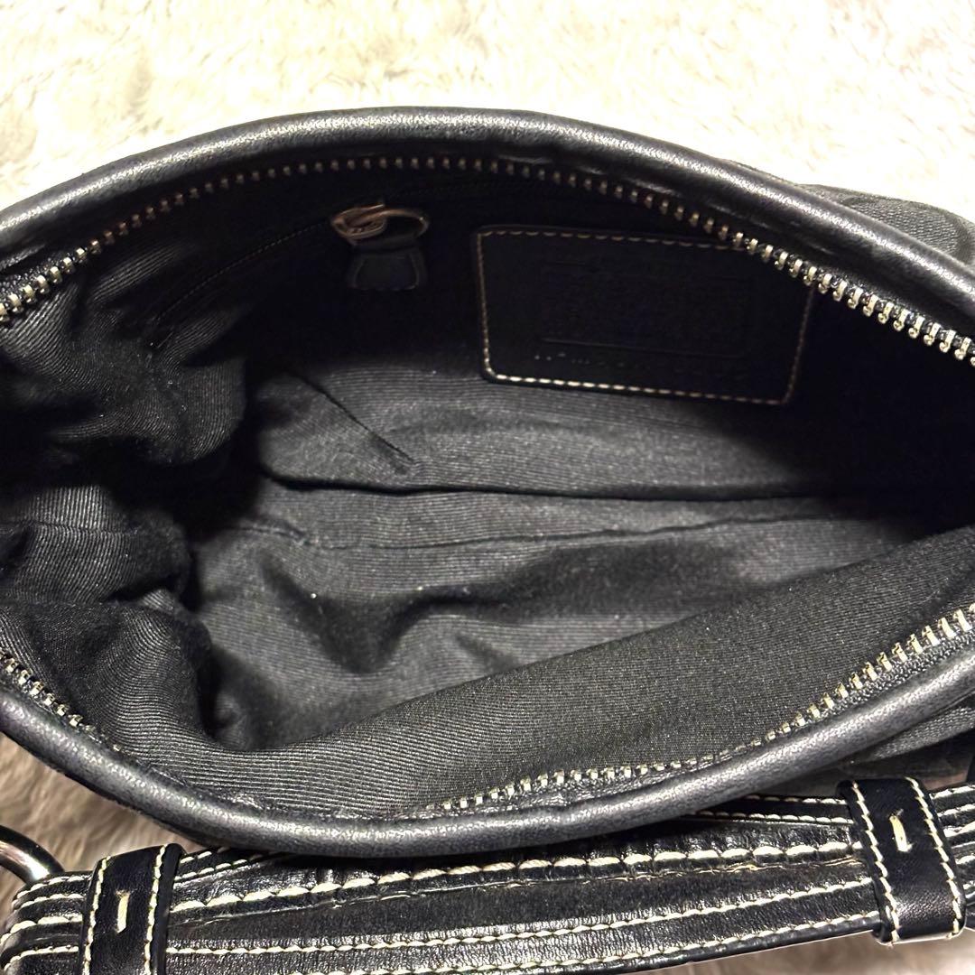 コーチ ワンショルダーバッグ 三日月 キャンバス レザー ブラック 本革