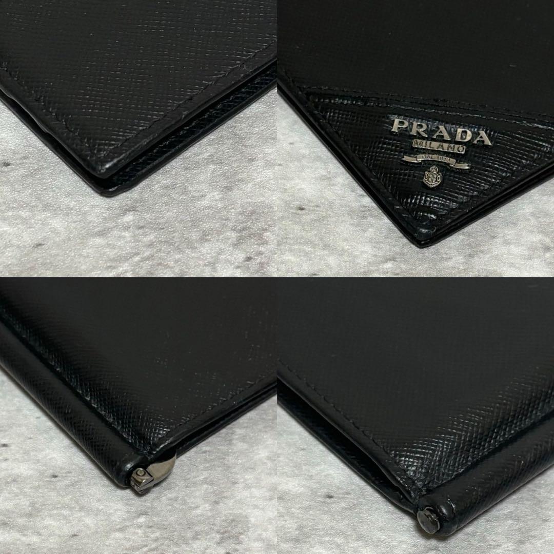 極美品/RFID✨プラダ マネークリップ サフィアーノ メタルロゴ 折り財布