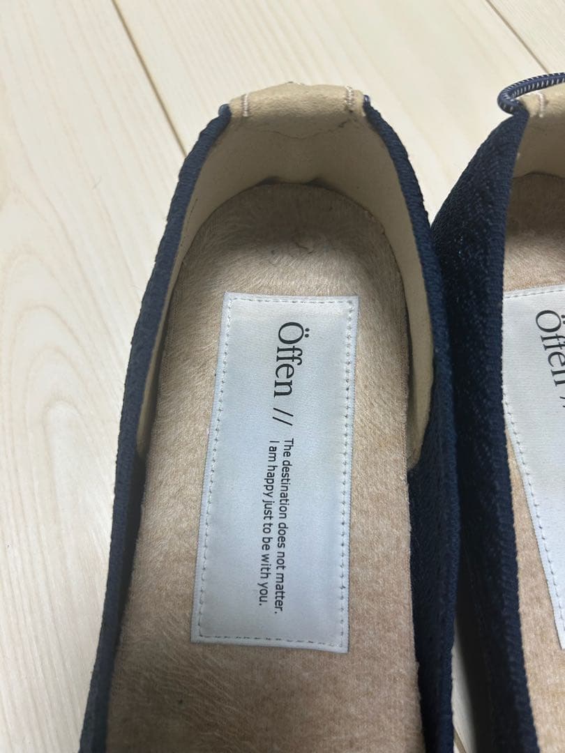 極美品オッフェンOffen pointed-FRINフラットシューズネイビー40