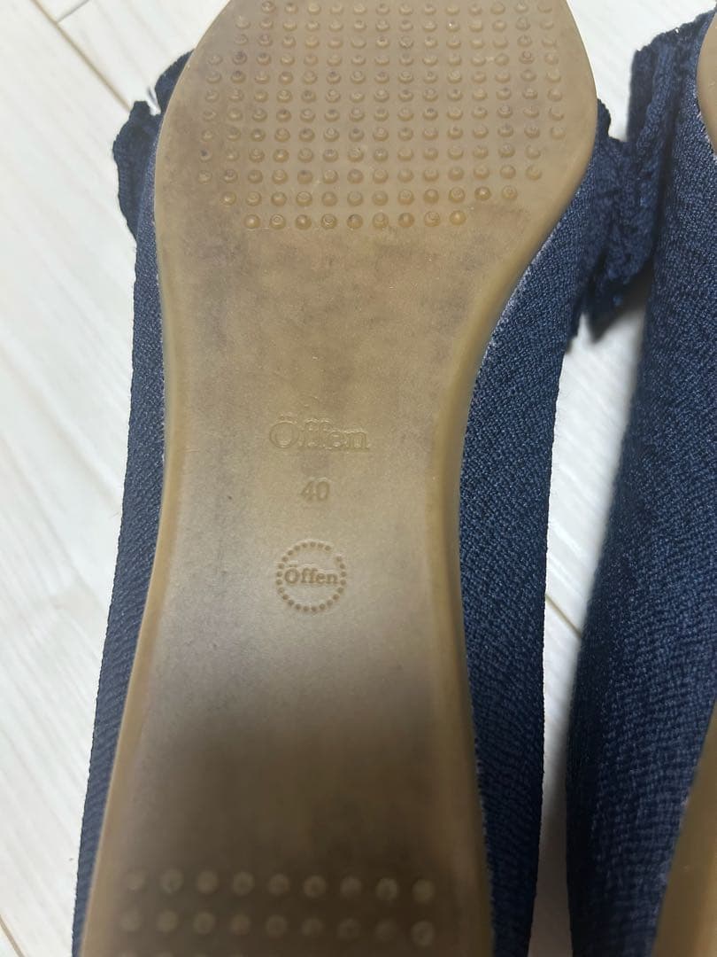 極美品オッフェンOffen pointed-FRINフラットシューズネイビー40
