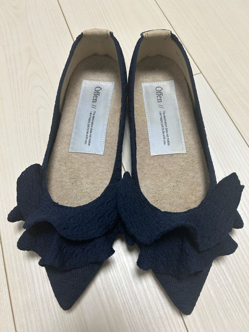 極美品オッフェンOffen pointed-FRINフラットシューズネイビー40