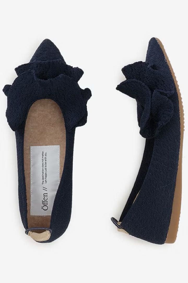極美品オッフェンOffen pointed-FRINフラットシューズネイビー40