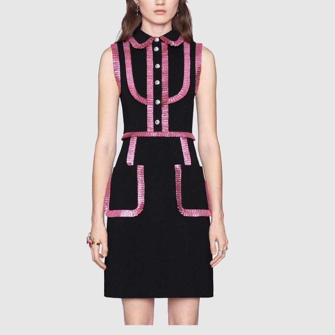 Gucci 2017年コレクション ブラック×ピンク ノースリーブ ワンピース