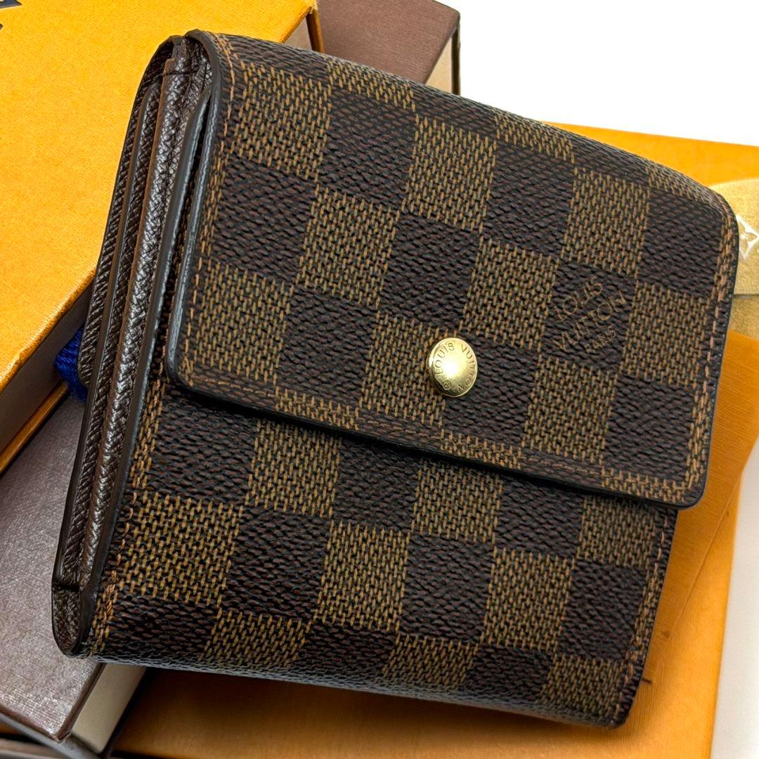 美品 ルイヴィトン ダミエ エベヌ ポルトモネ ビエ カルトクレディ 財布 W