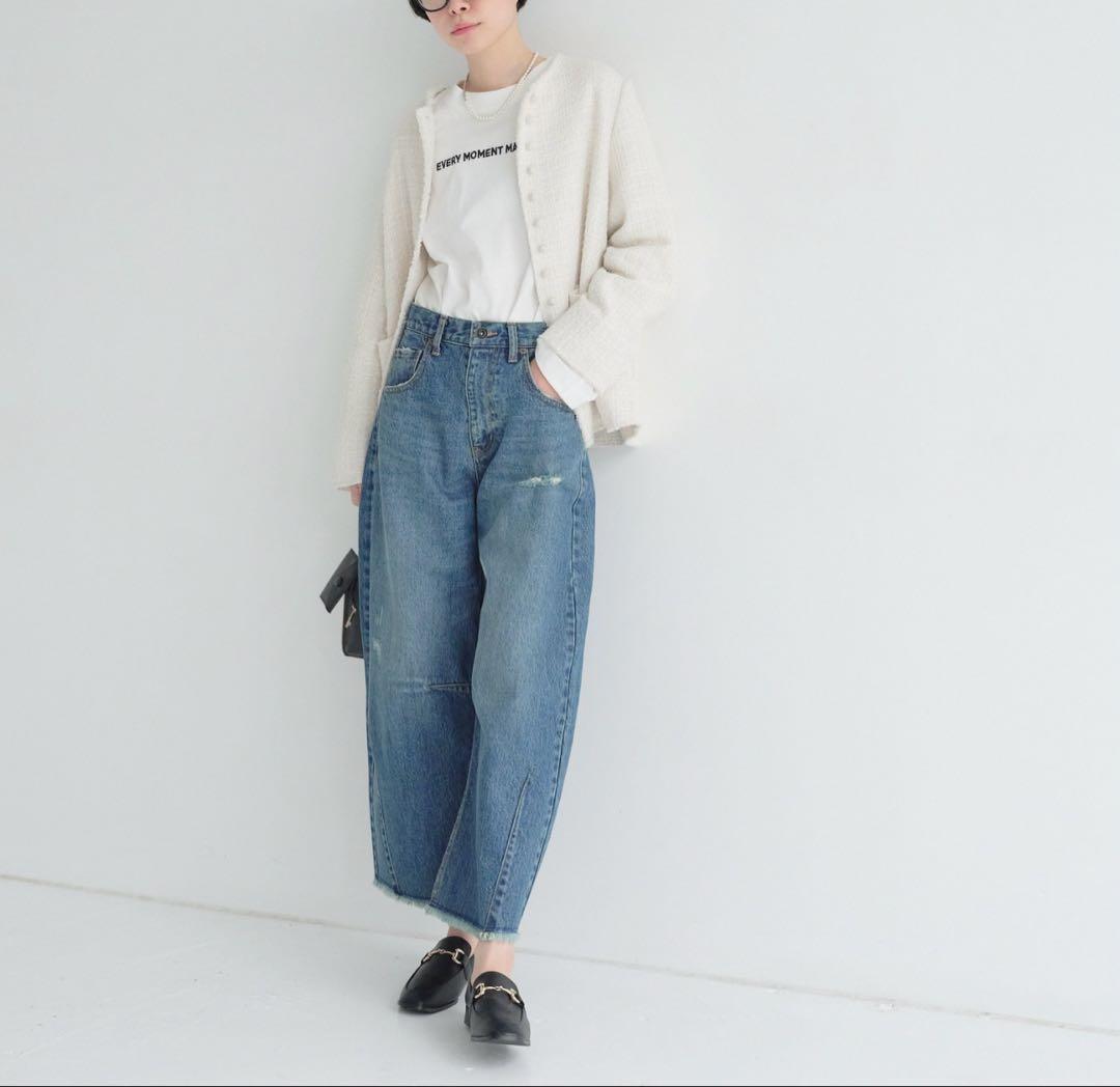 美品‼️ピュアルセシンアイボリー ノーカラーツイードジャケット