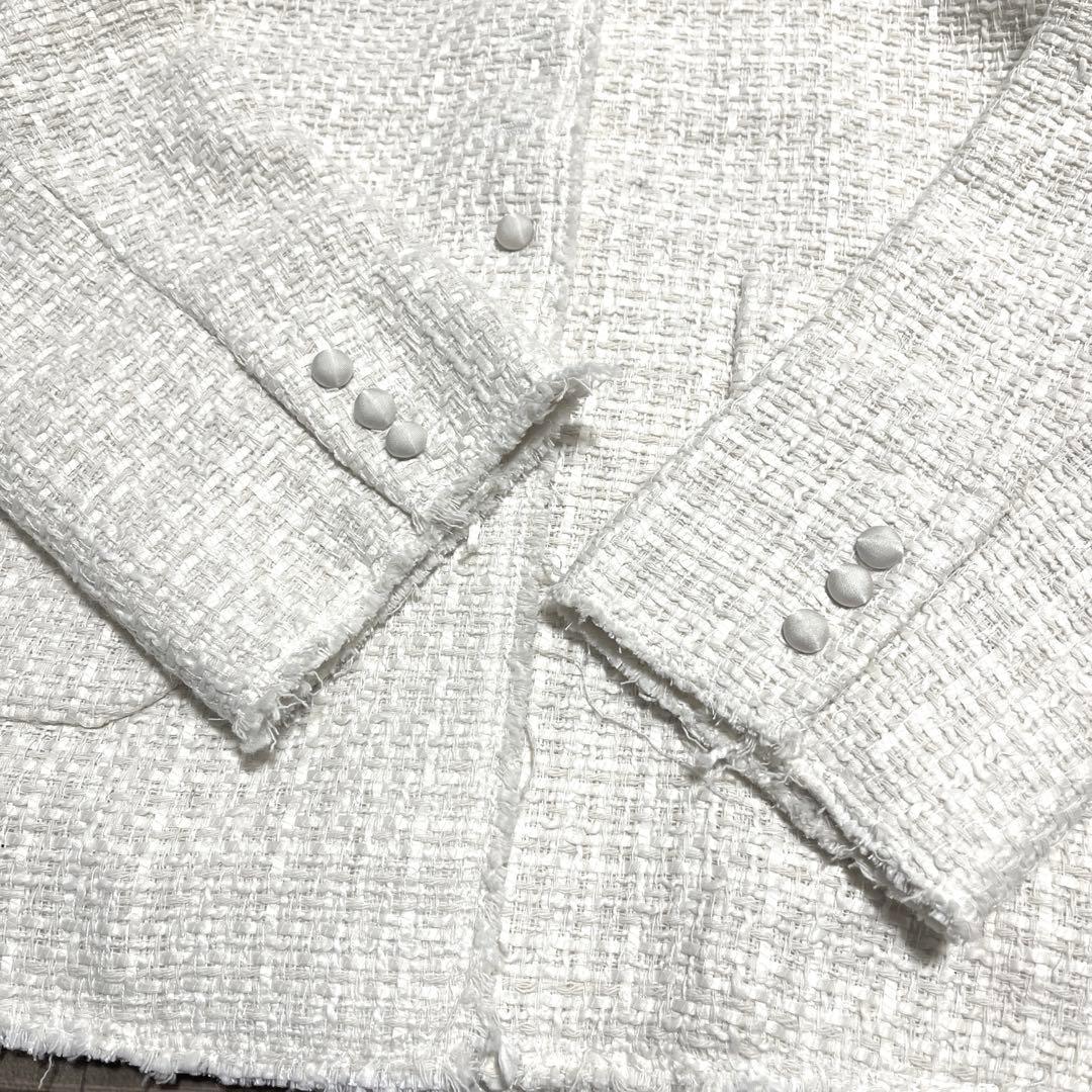 美品‼️ピュアルセシンアイボリー ノーカラーツイードジャケット