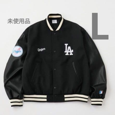【タグ付き・未使用品L】ドジャース◎ワッペン刺繍◎メルトンスタジャン◎黒