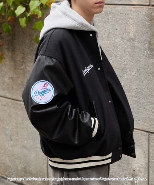 【タグ付き・未使用品L】ドジャース◎ワッペン刺繍◎メルトンスタジャン◎黒
