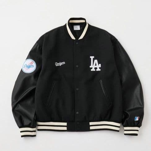 【タグ付き・未使用品L】ドジャース◎ワッペン刺繍◎メルトンスタジャン◎黒