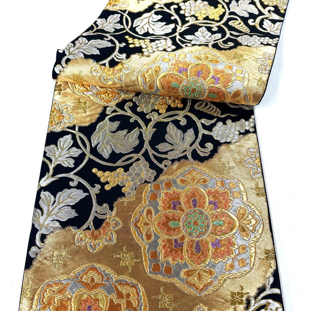 専用帯6128 ●服部織物謹製 高級 正絹 六通 袋帯 華文 花文