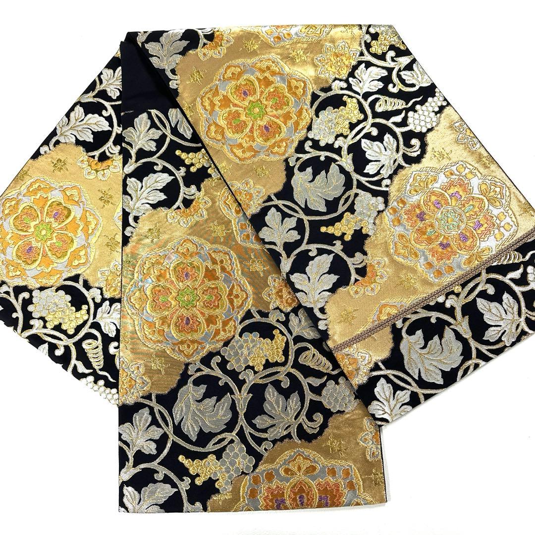 専用帯6128 ●服部織物謹製 高級 正絹 六通 袋帯 華文 花文