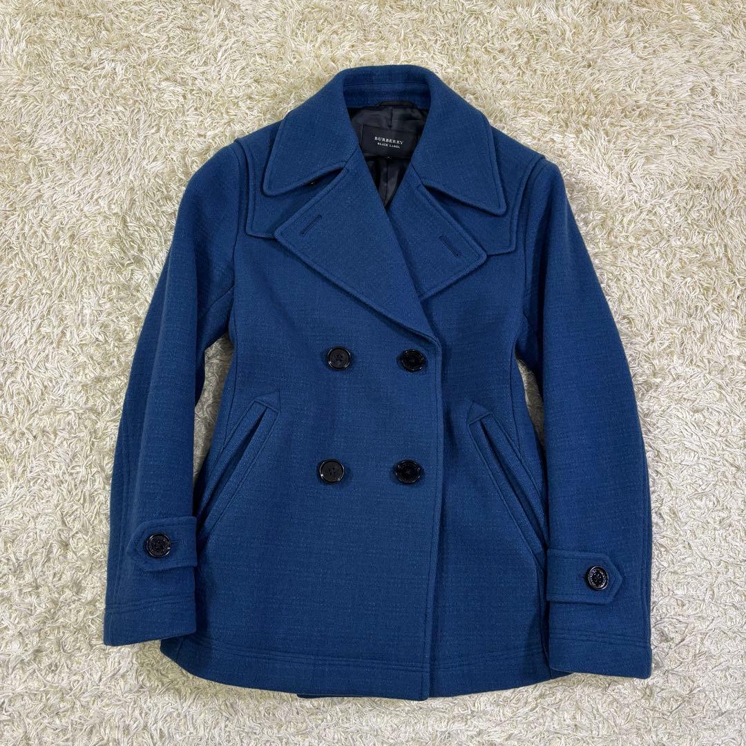 バーバリー　ブラックレーベル　ウール　Pコート　青　ダブル