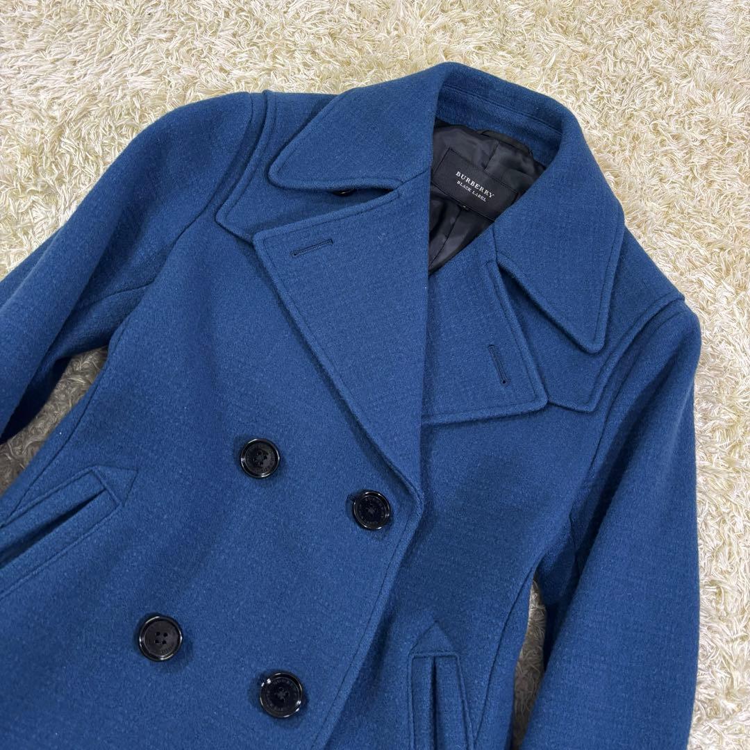 バーバリー　ブラックレーベル　ウール　Pコート　青　ダブル