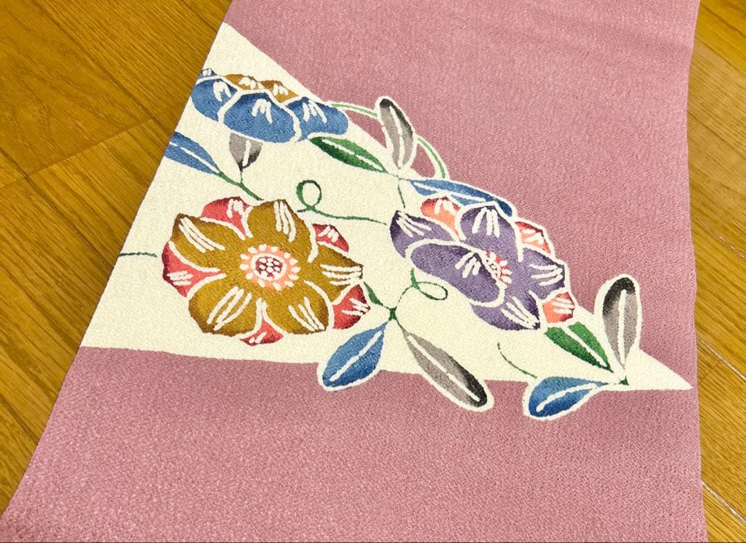 本場琉球紅型染 名古屋帯 正絹 縮緬 中古 ピンク 薄赤紫 上質 yzk742