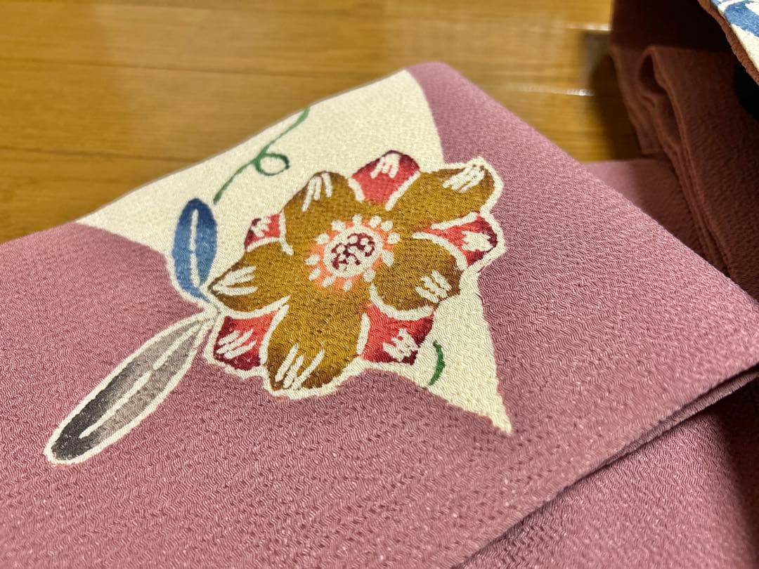 本場琉球紅型染 名古屋帯 正絹 縮緬 中古 ピンク 薄赤紫 上質 yzk742