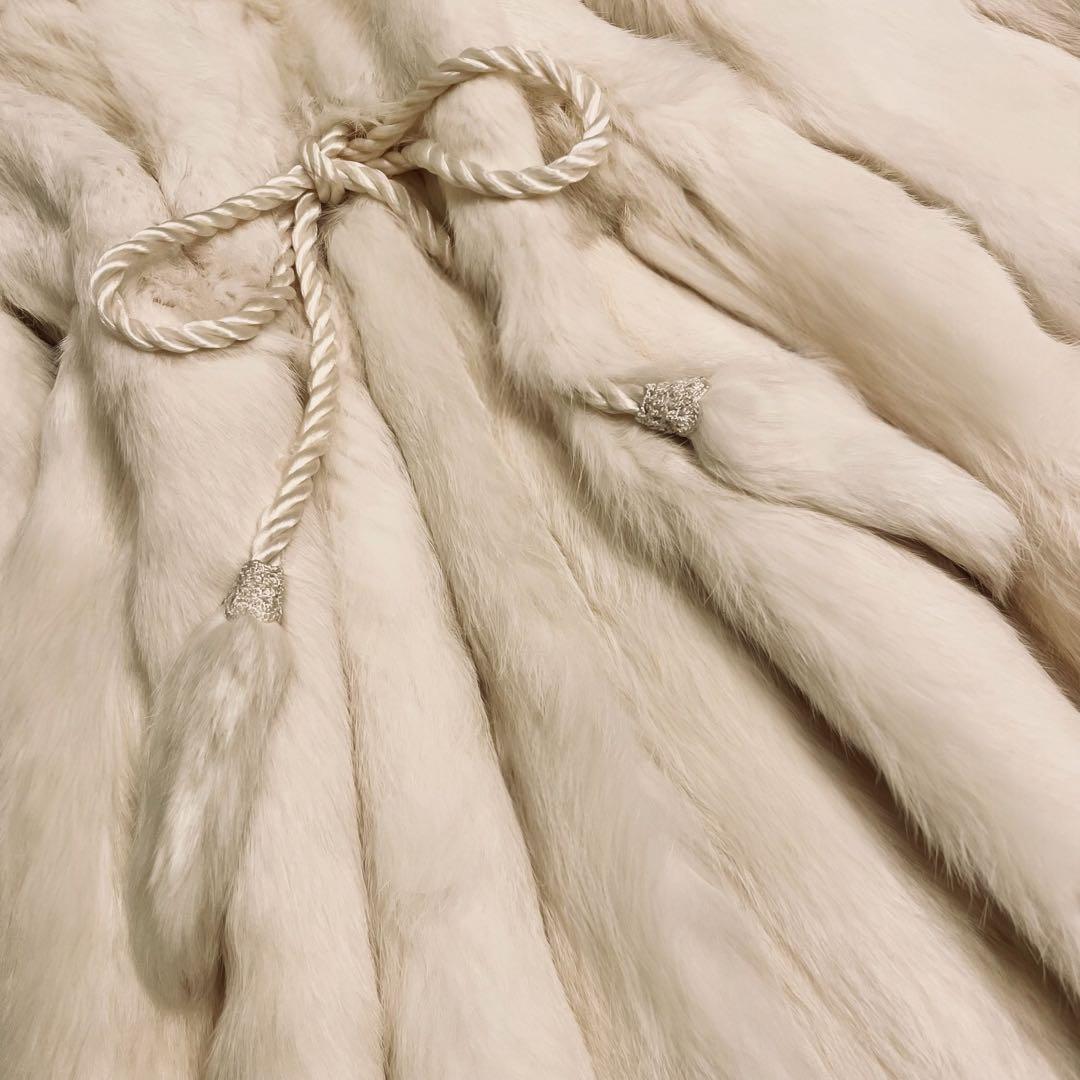 リアルファー ラビット ロングコート 着丈115cm ウエストマーク ホワイト系